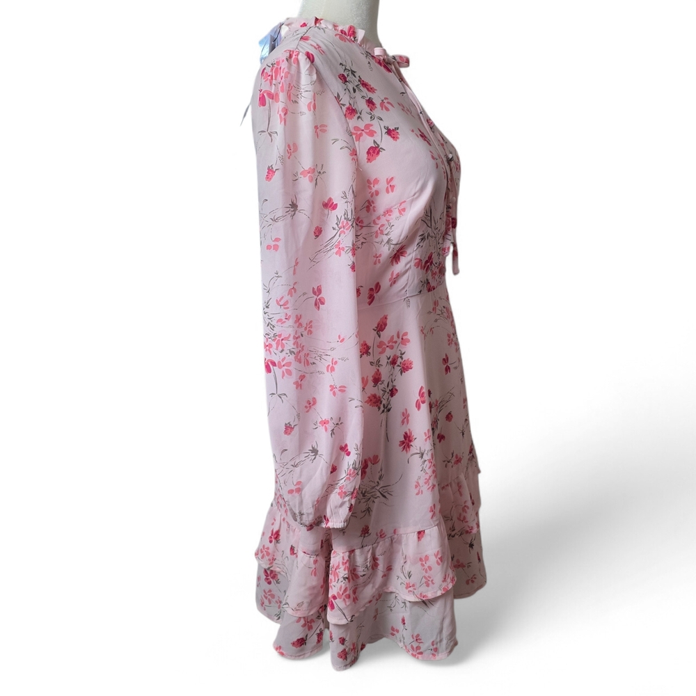 Allegra K Pink Floral Long Sleeve Dress - Picture 3 of 13